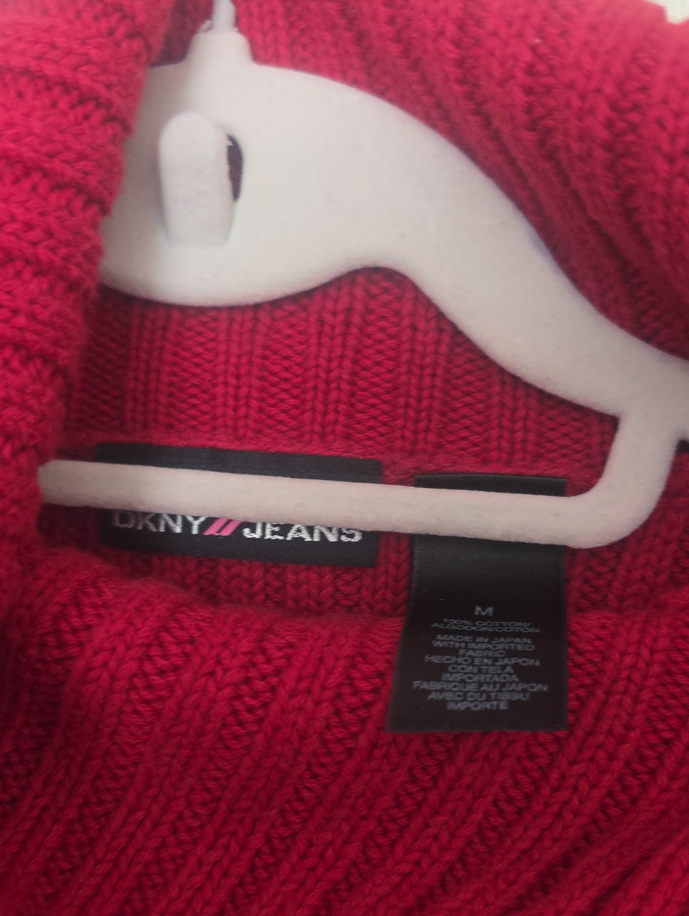 DKNY Pink-Red Ribbed Turtleneck Sweater